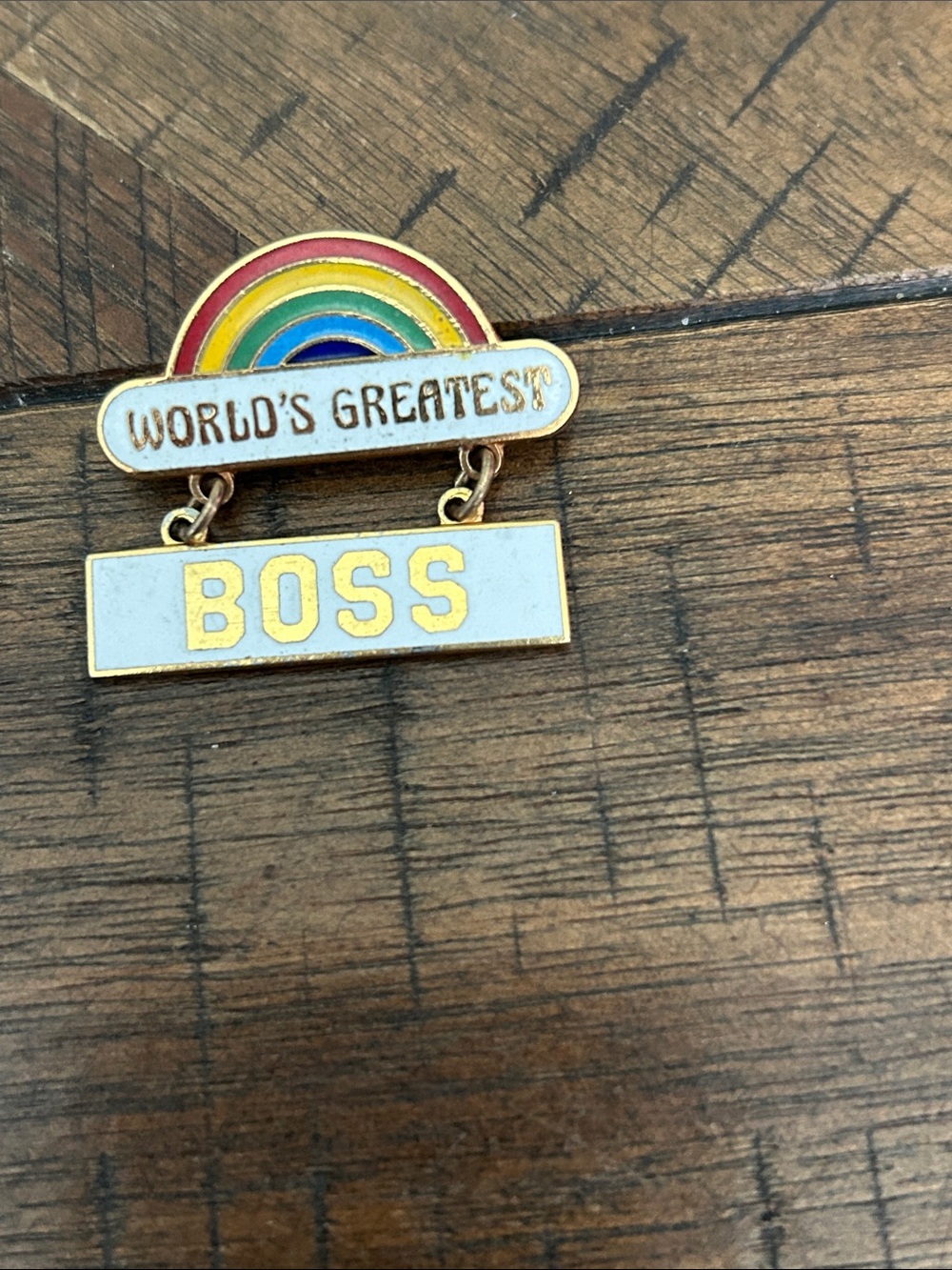 Vintage 79s World's Greatest Boss Rainbow Enamel Pin - Multicolor